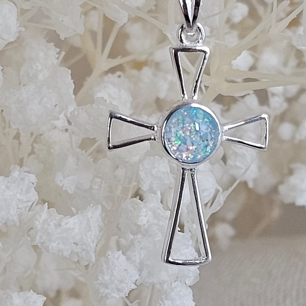 Heaven’s Whisper' Dainty Cross Memorial Pendant image 1