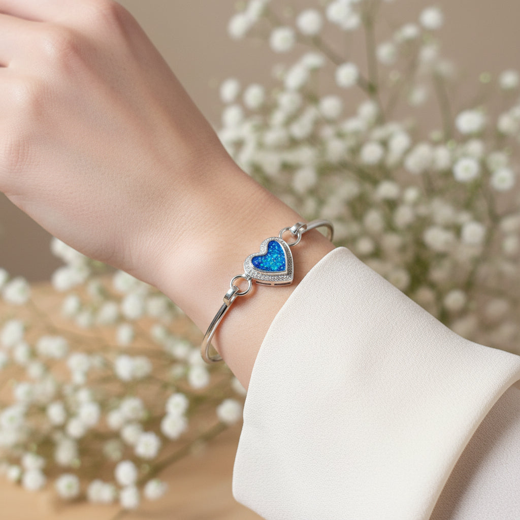 Ever Heart' Sterling Silver Diamante Memorial Bangle