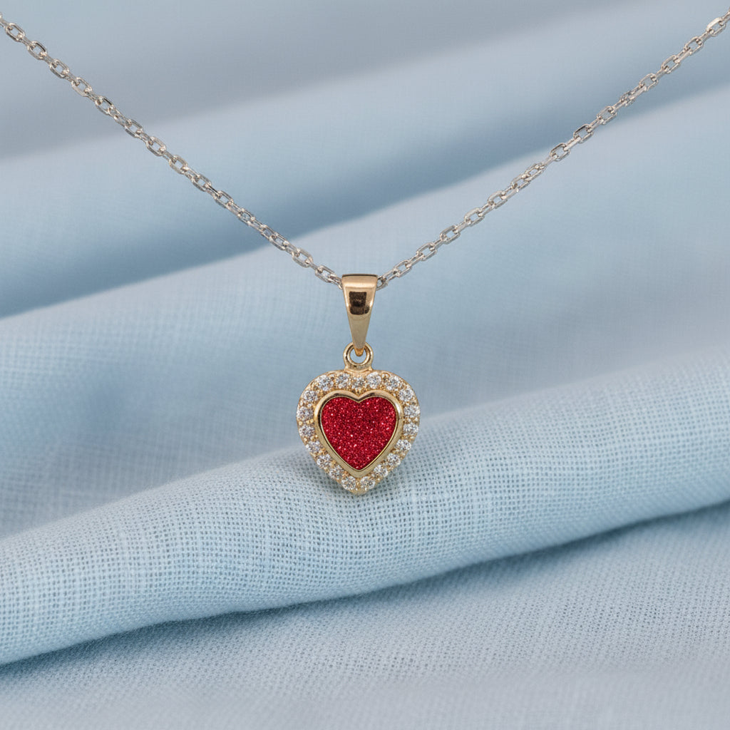 9ct Gold Diamante  Heart  Memorial Technique