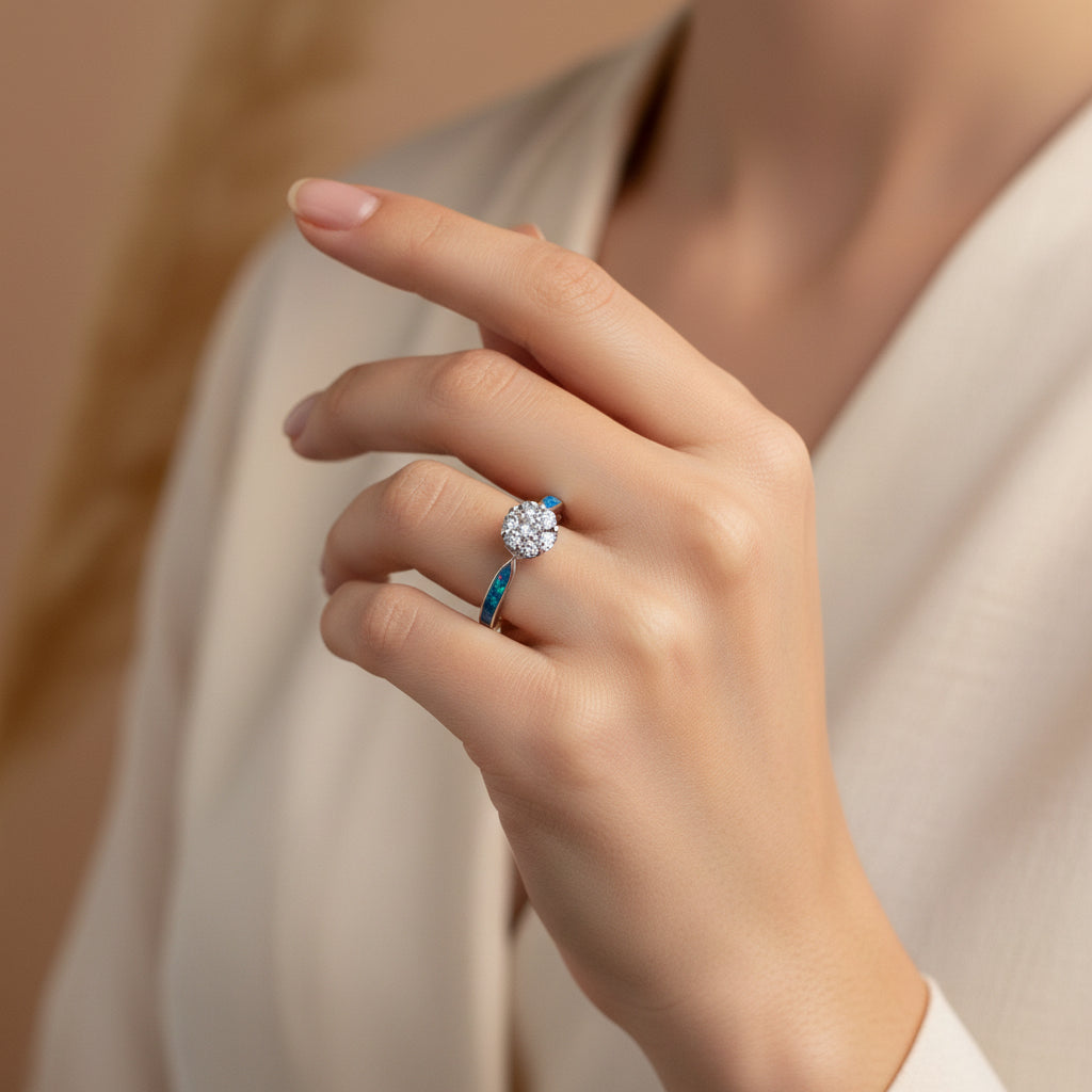Aura' Cluster Solitaire Memorial Ring