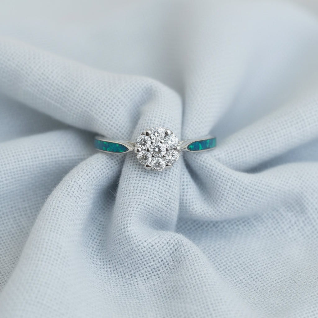 Aura' Cluster Solitaire Sterling Silver Memorial Ring.