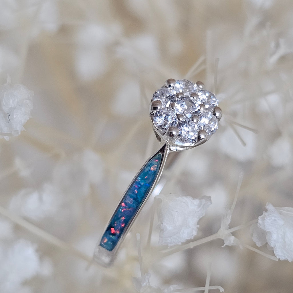 Aura' Cluster Solitaire Sterling Silver Memorial Ring.
