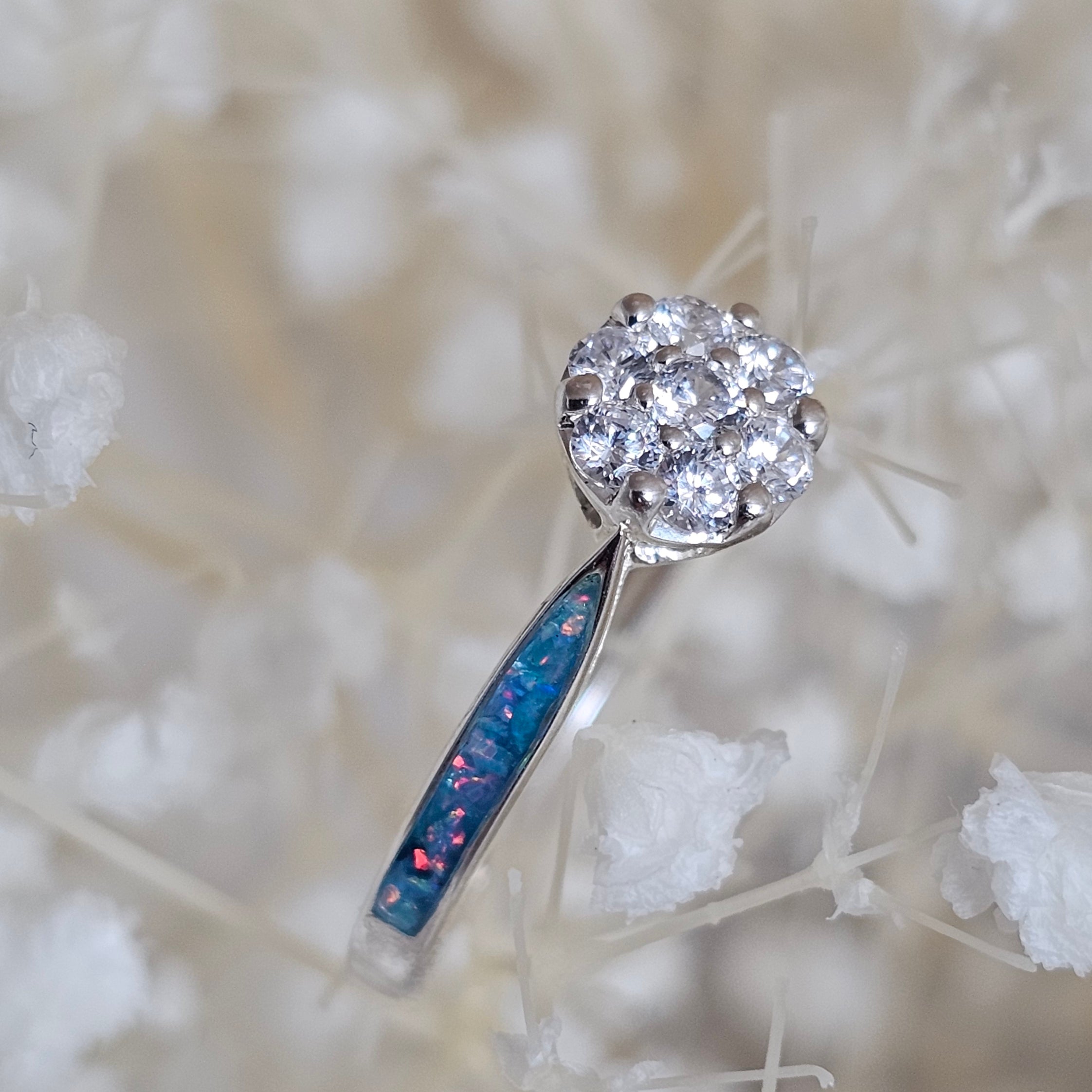 Aura' Cluster Solitaire Sterling Silver Memorial Ring.