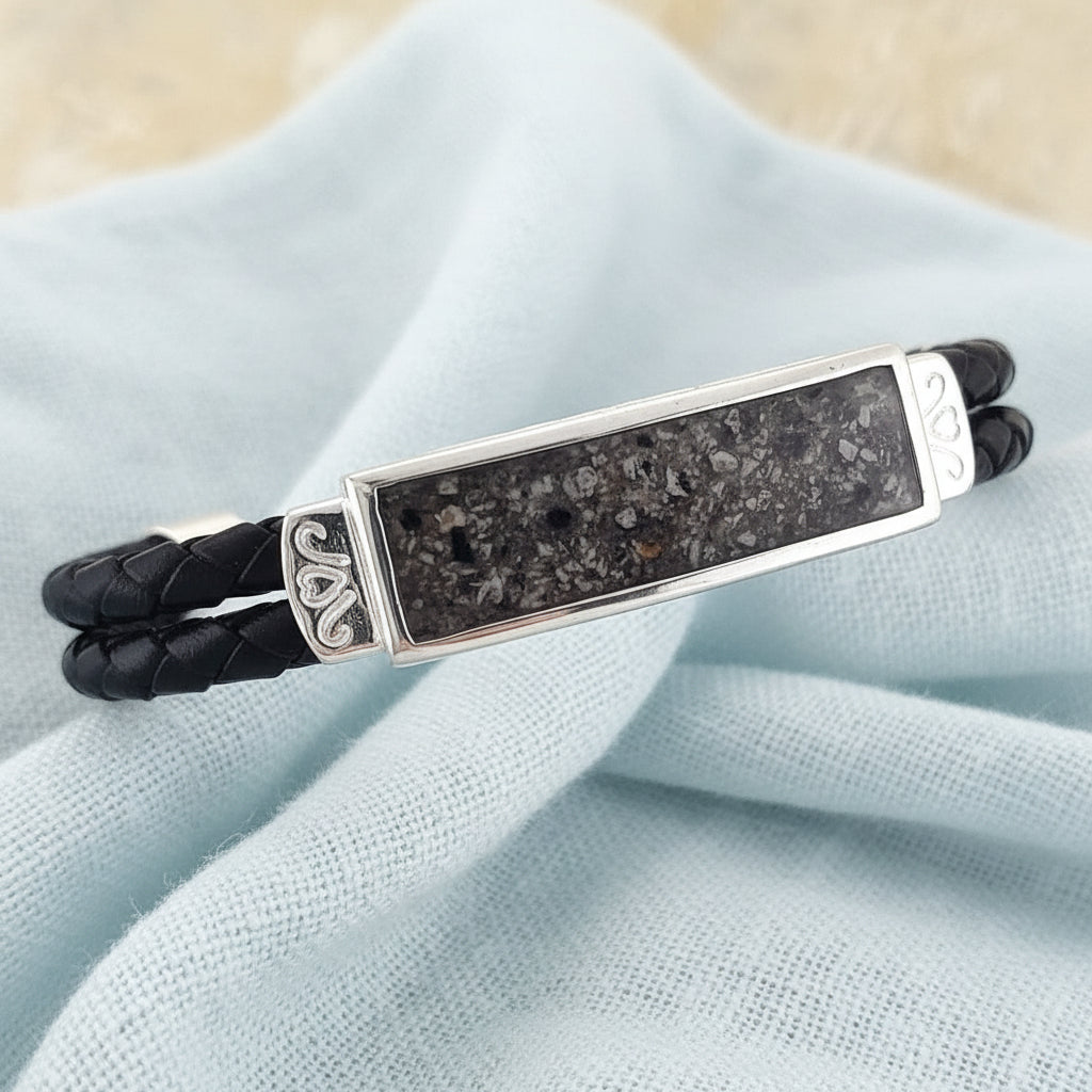 Aureon' Leather Sterling Silver Memorial Bracelet.