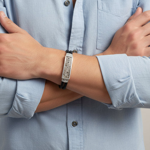 Aureon' Leather Sterling Silver  Memorial Unisex Bracelet