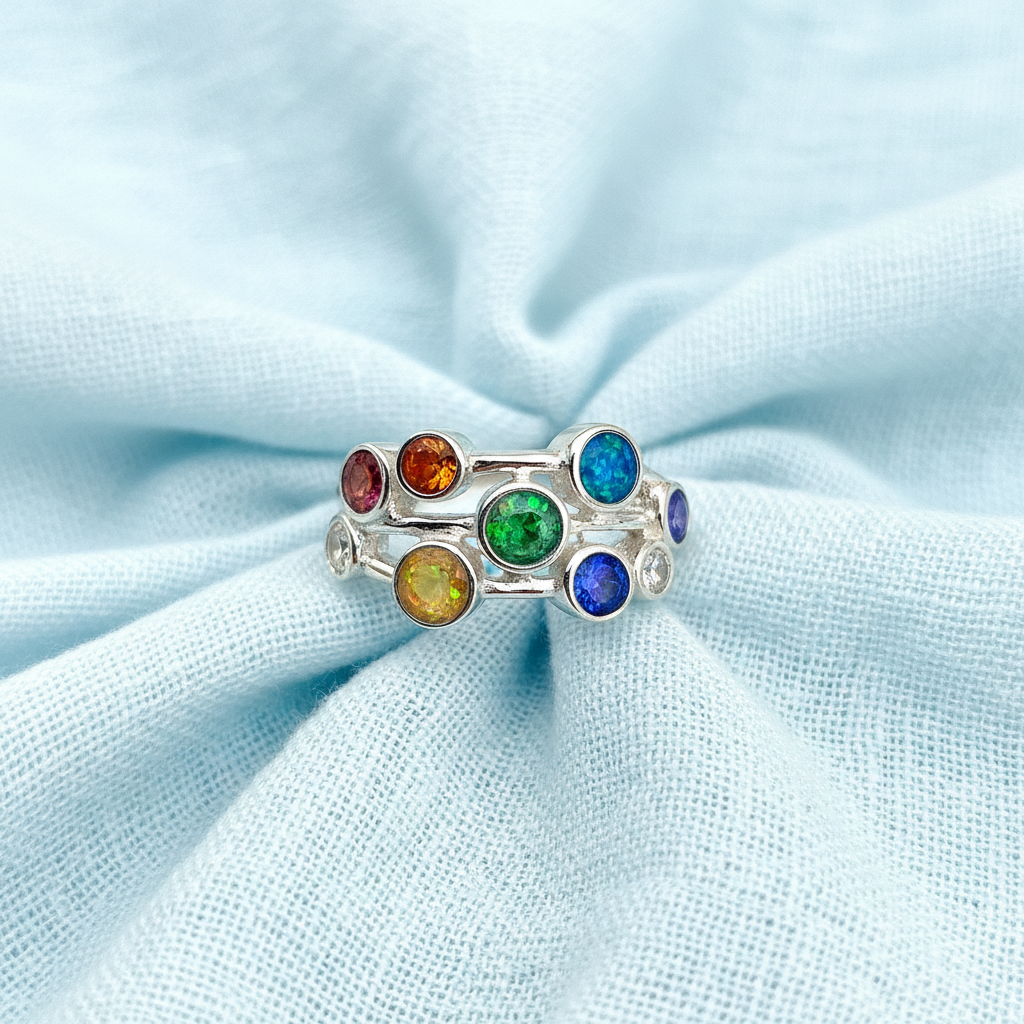 Aurielle' 7 Stone Sterling Silver Memorial Ring.