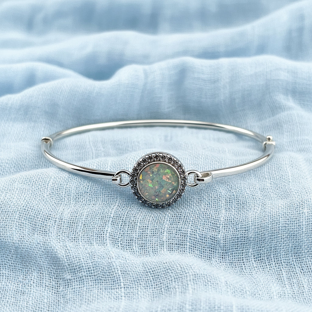 Aurora' Diamanté Sterling Silver Memorial  Ashes Bangle.
