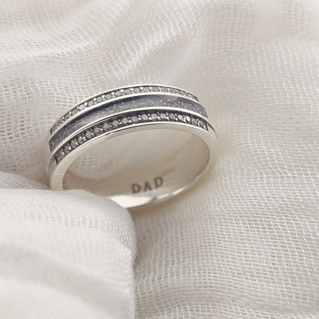 Aveline' Sterling Silver Crystal Channel Band Memorial Ring.