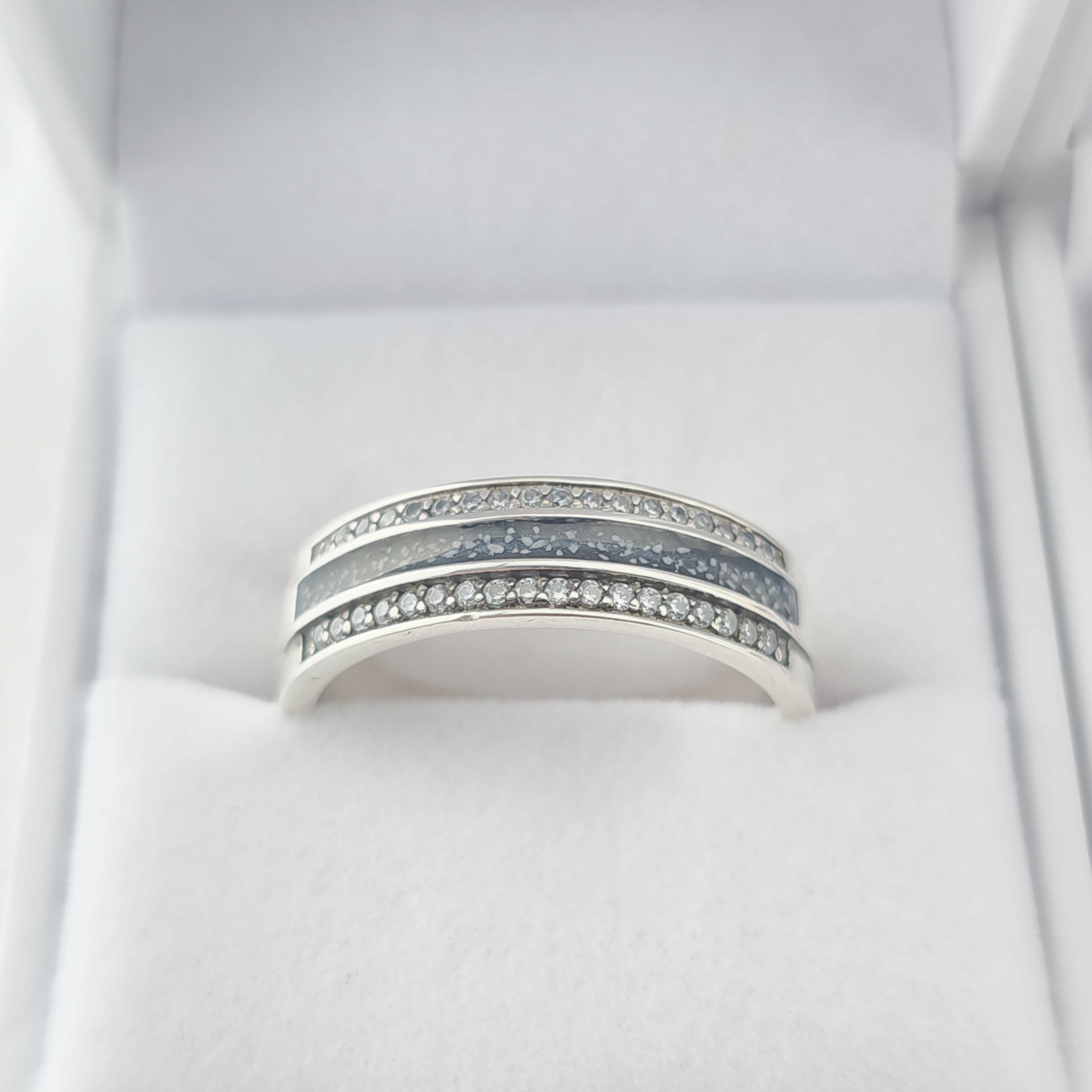 Aveline' Sterling Silver Crystal Channel Band Memorial Ring..