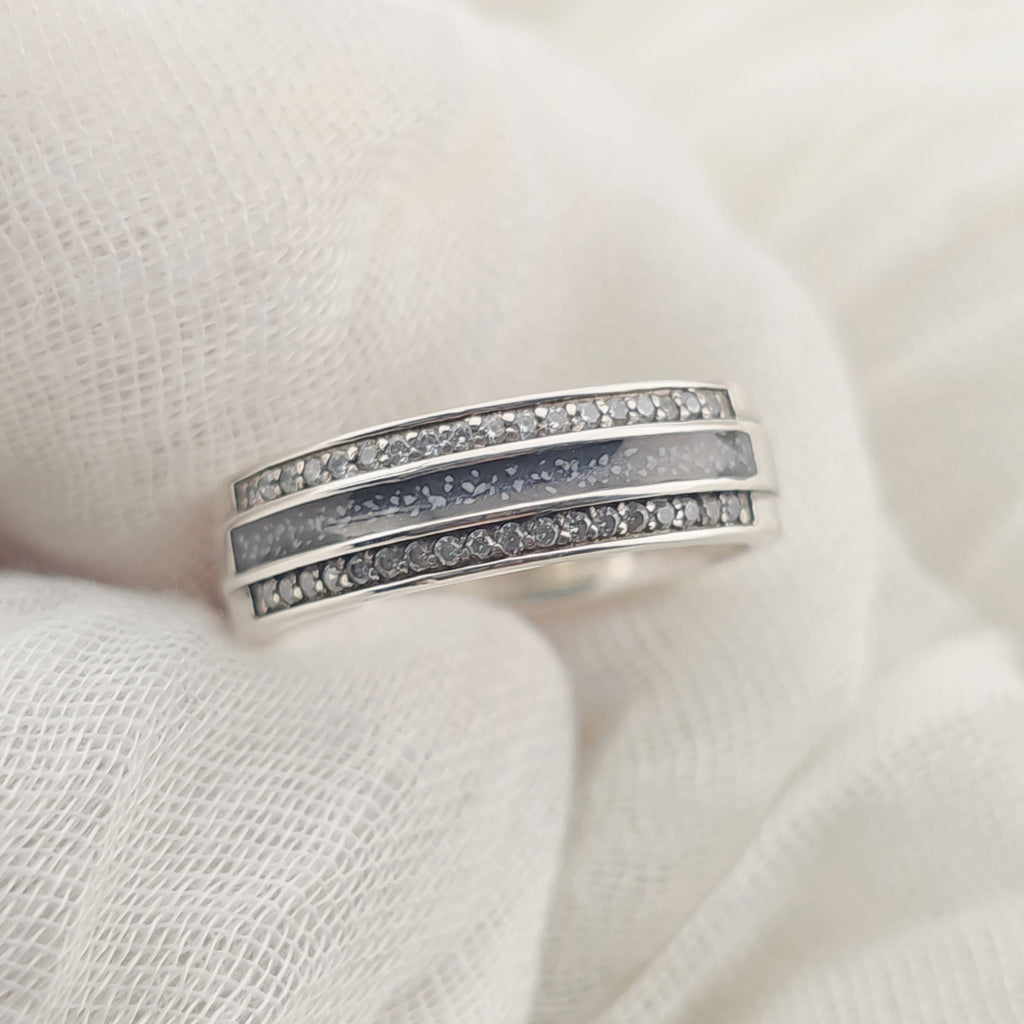 Aveline' Sterling Silver Crystal Channel Band Memorial Ring.
