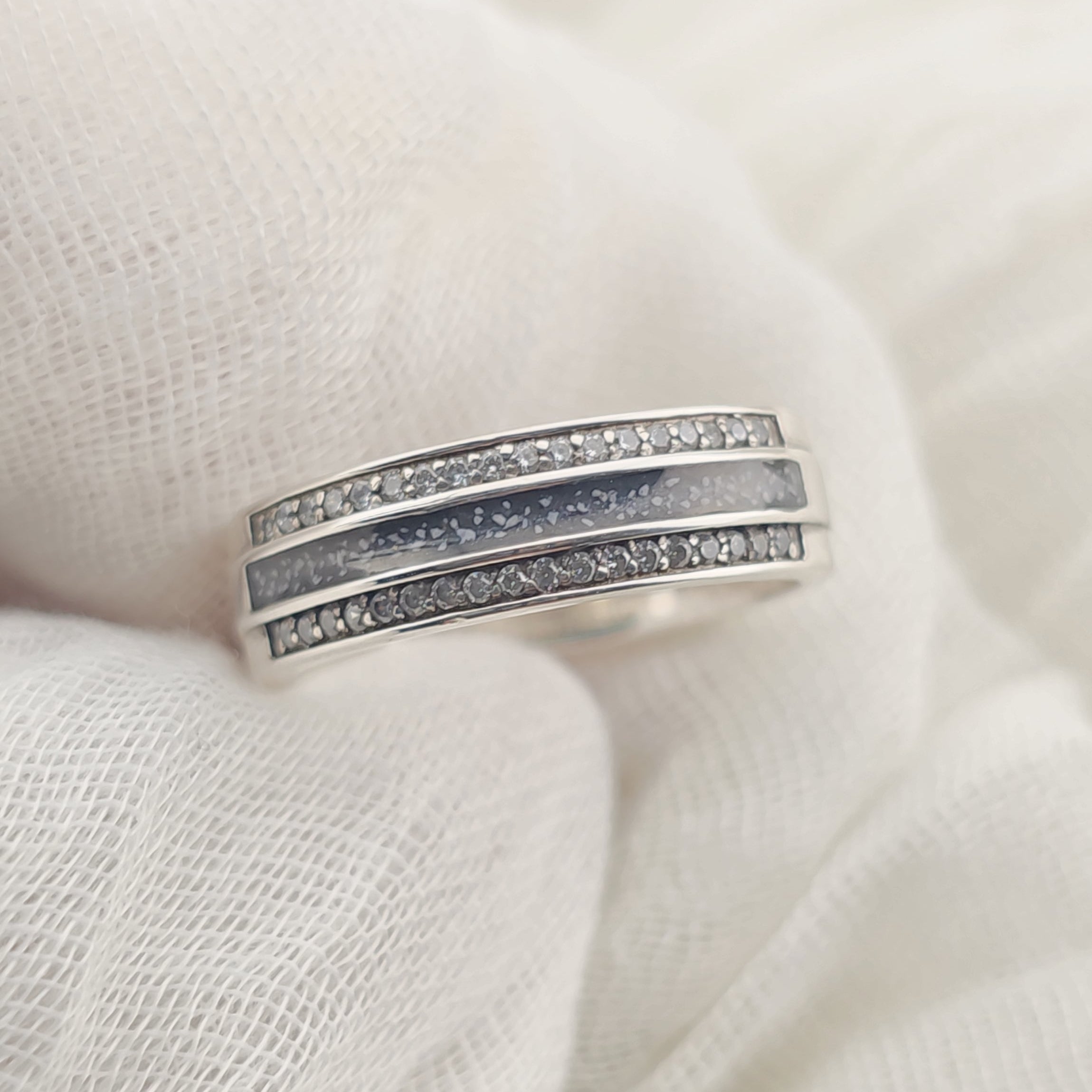 Aveline' Sterling Silver Crystal Channel Band Memorial Ring.