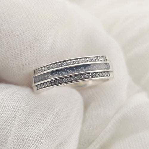 Aveline' Sterling Silver Crystal Channel Band Memorial Ring.
