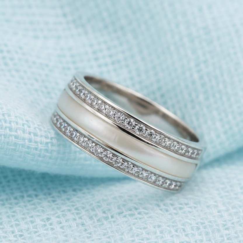 Aveline' Sterling Silver Crystal Channel Band Memorial Ring.