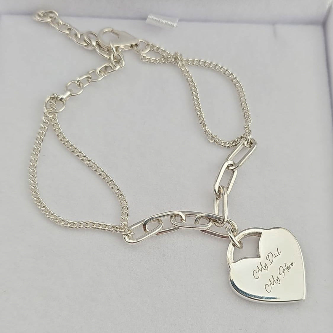 Bespoke Engraving Service For Tilly & Co on Sterling Silver Heart Bracelet Memorial Jewellery 