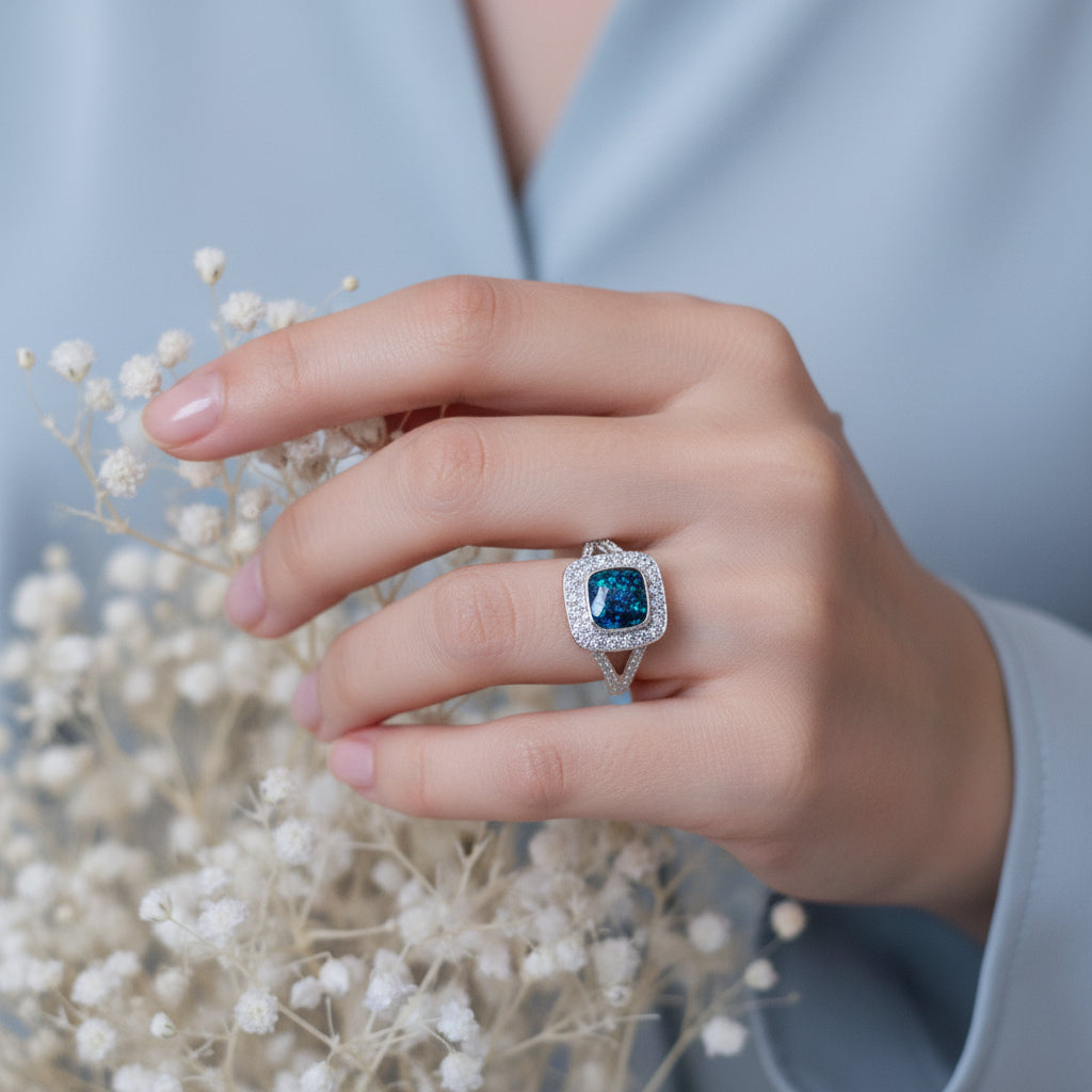 Celeste' Diamanté Cushion Memorial Ring