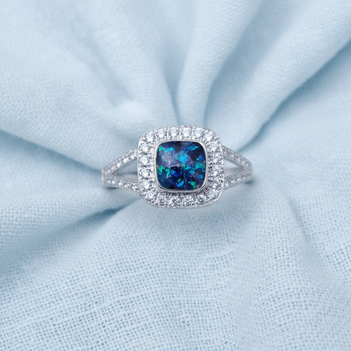 Celeste' Diamanté Sterling Silver Cushion Memorial Ring.
