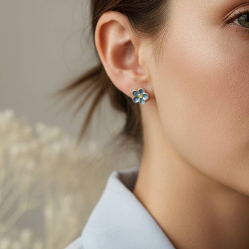 Dainty Flower Sterling Silver Memorial Earrings Studs