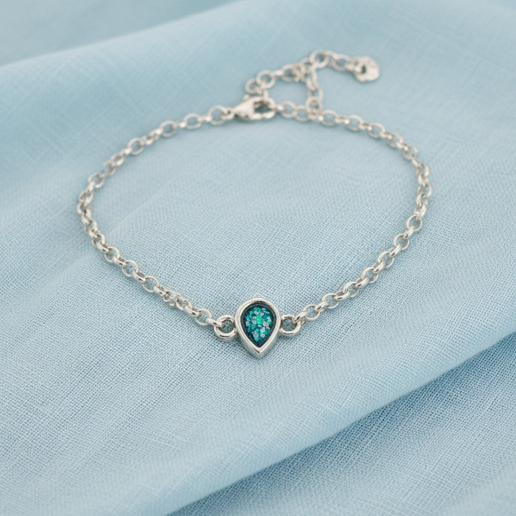 Dainty 'Teardrop' Sterling Silver Adjustable Memorial Bracelet.