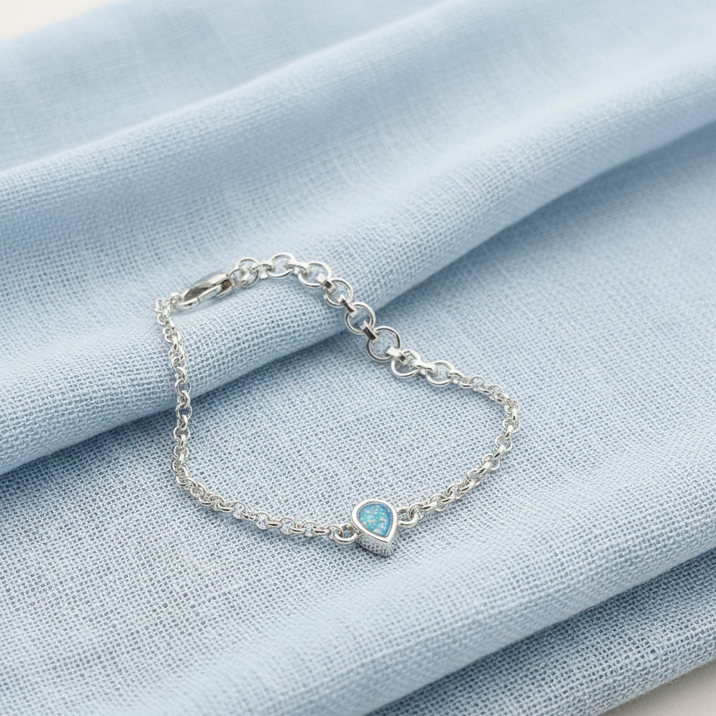 Dainty 'Teardrop' Sterling Silver Adjustable Memorial Ashes Bracelet.