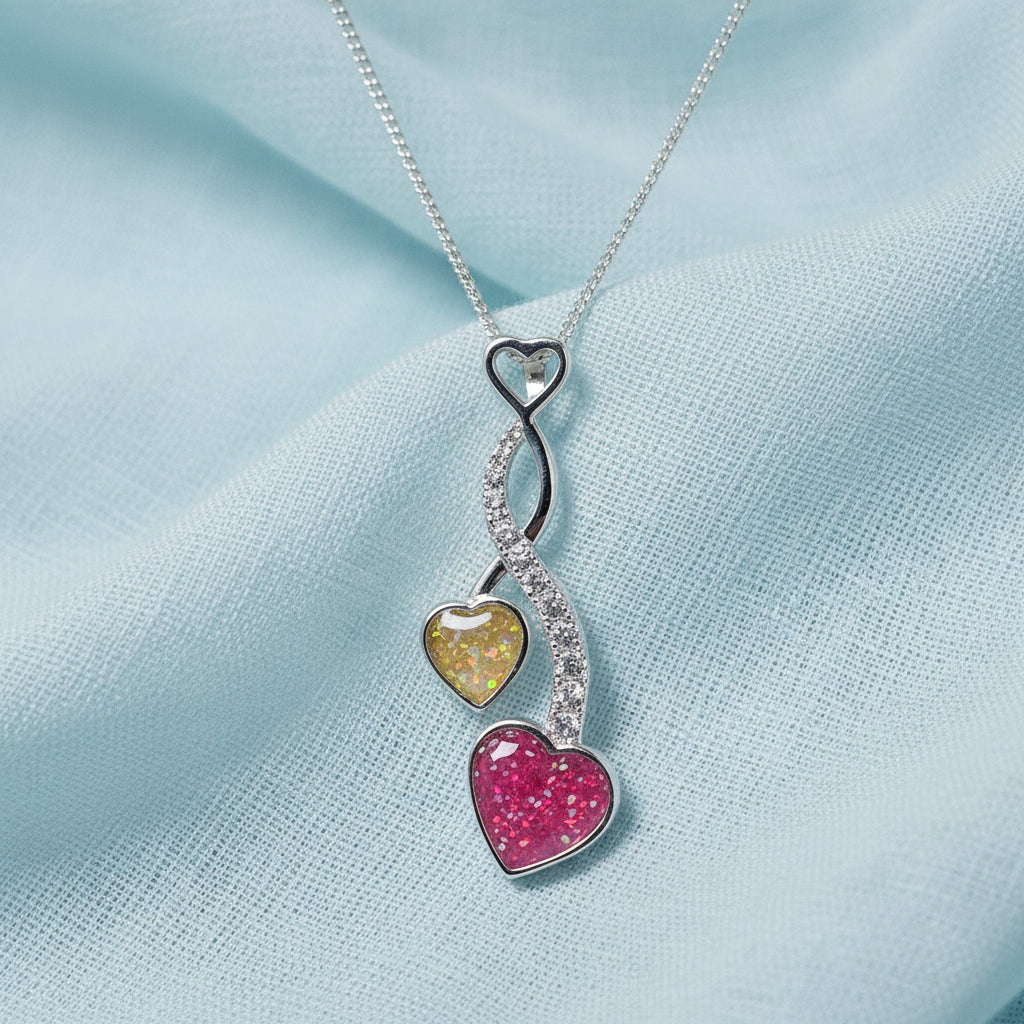 Entwined Hearts'  Sterling Silver Diamanté Memorial Pendant.