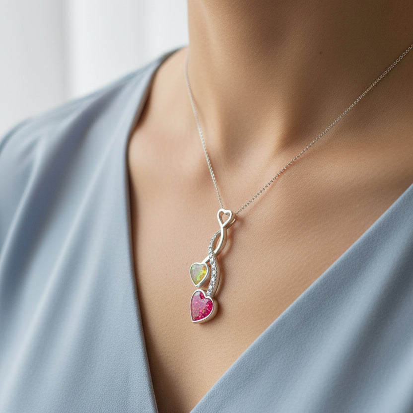 Entwined Hearts' Sterling Silver Diamanté Memorial Pendant