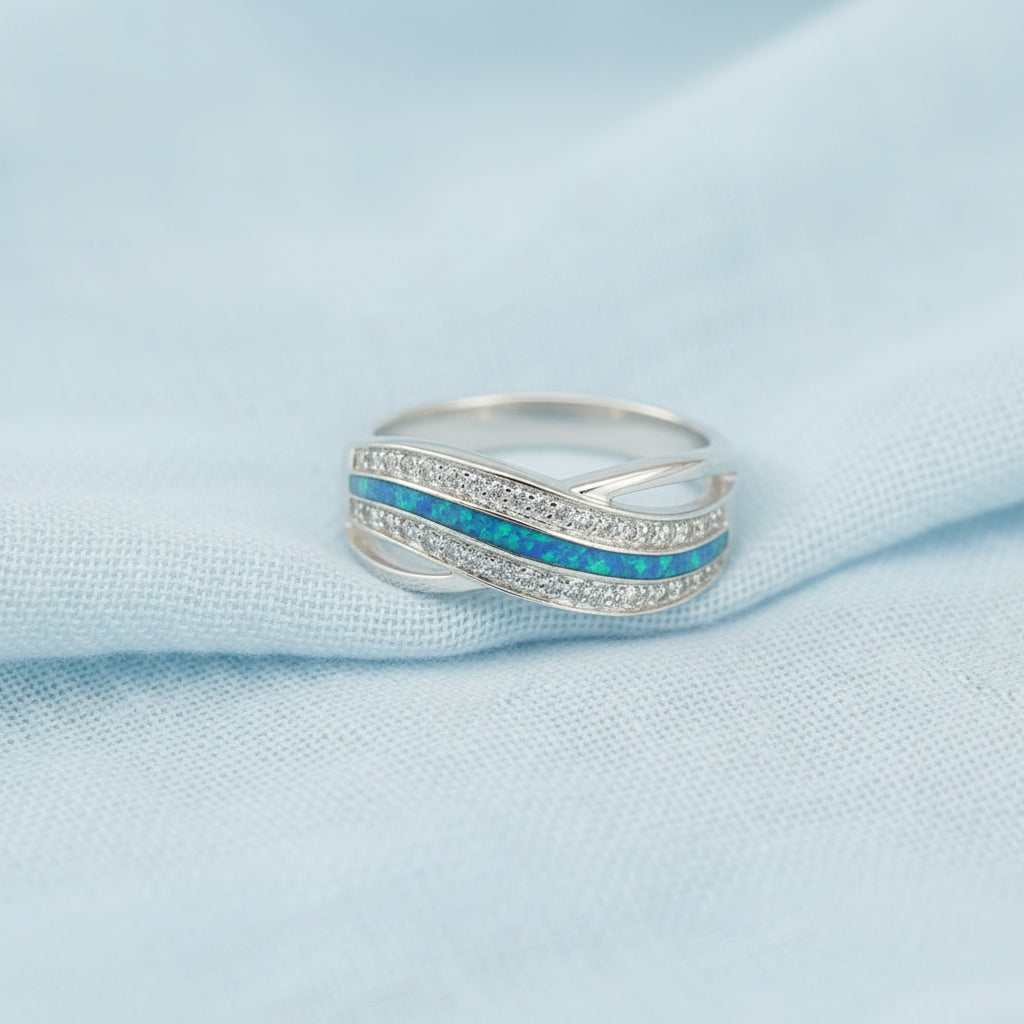 Eternal Wave' Sterling Silver  Diamanté Memorial  Ring.