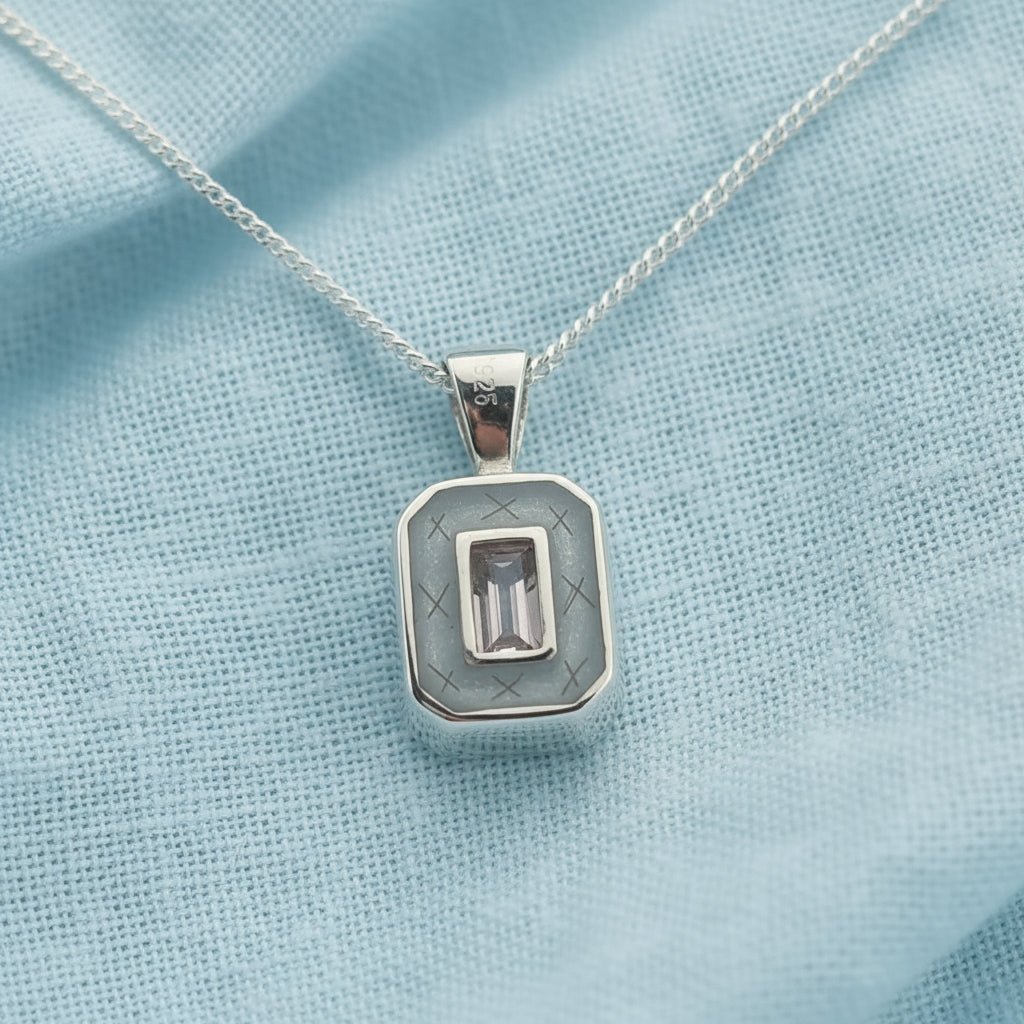 Eternity Within' Sterling Silver  Emerald Cut Princess Memorial Pendant