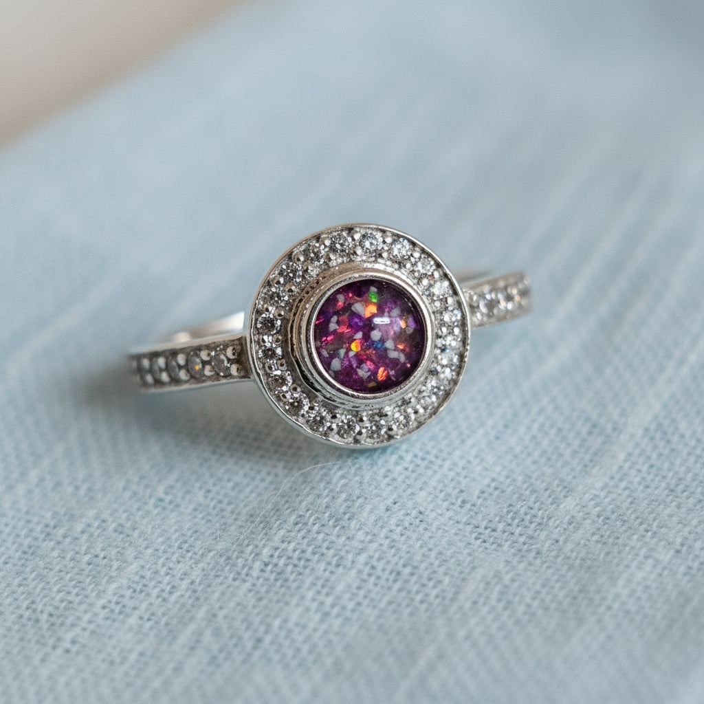 Evelyn Halo' Diamante  Sterling Silver Memorial Ring.