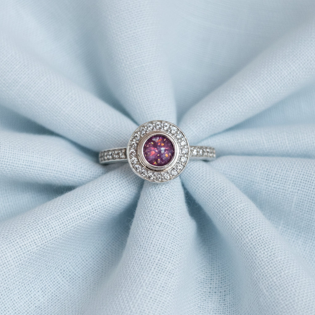 Evelyn Halo' Sterling Silver Diamante Memorial Ring.