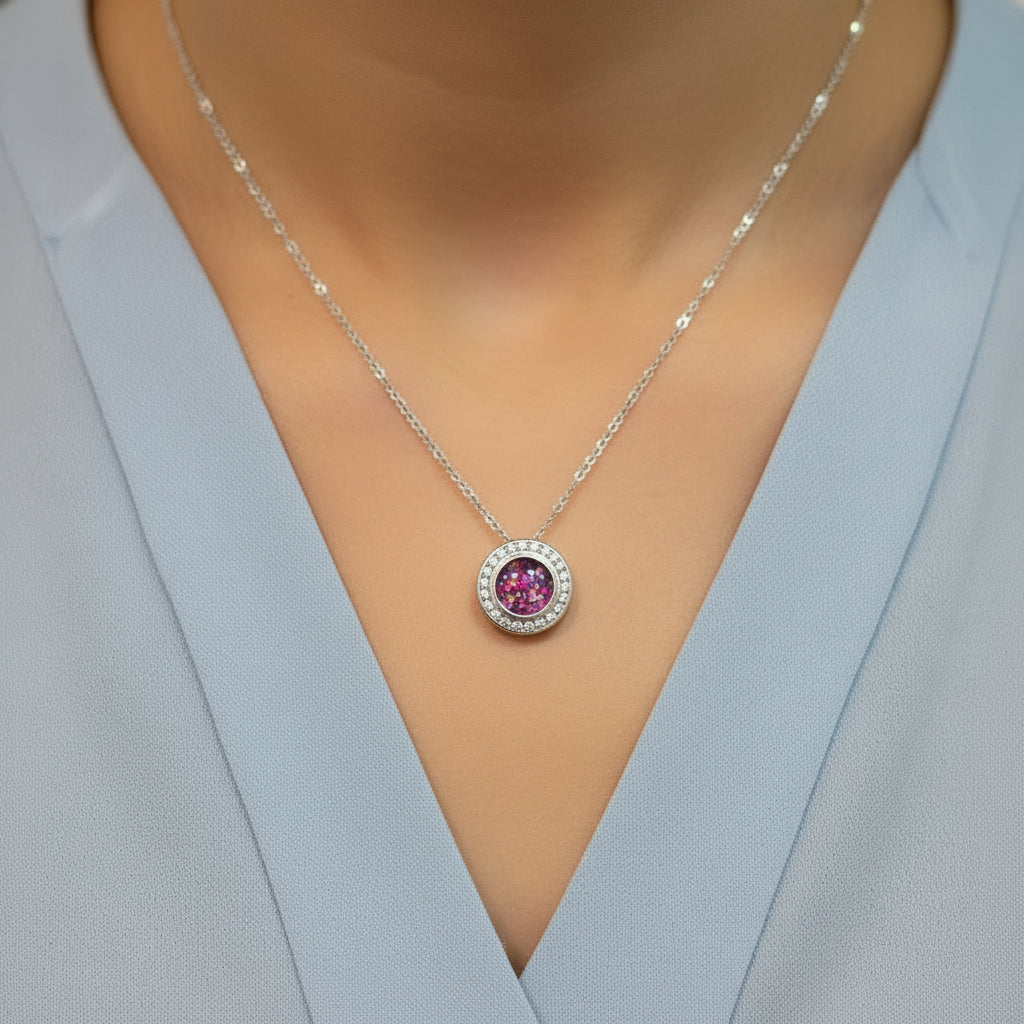 Evelyn Halo' Sterling Silver Floating Halo Ashes Memorial  Pendant.