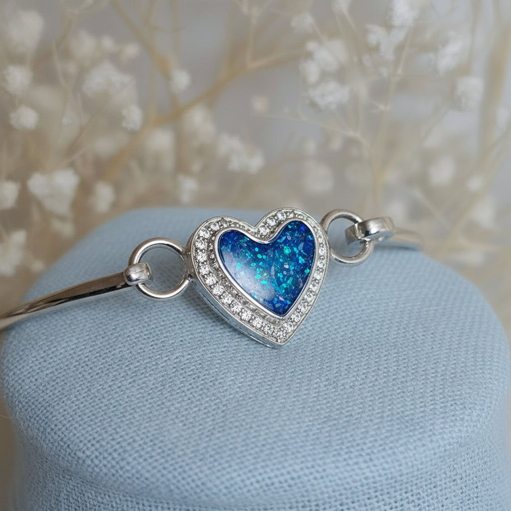 Ever Heart' Sterling Silver Crystal Memorial Bangle.