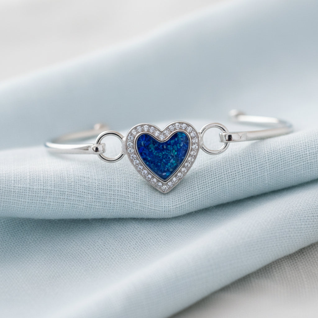 Ever Heart' Sterling Silver Crystal Memorial Bangle