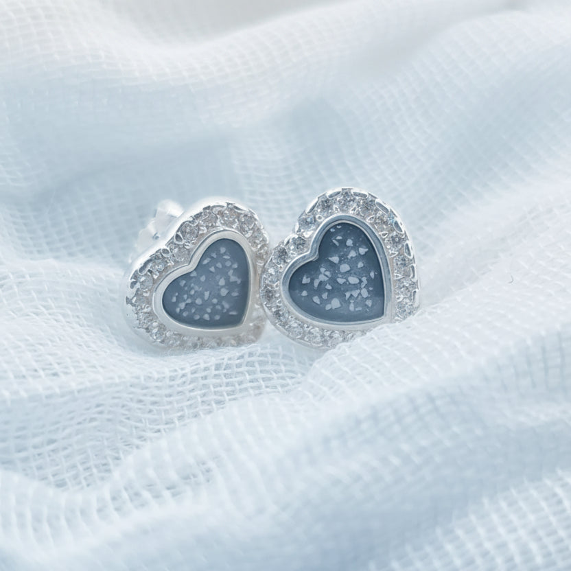 Forever Heart' Diamanté Sterling Silver Memorial Studs