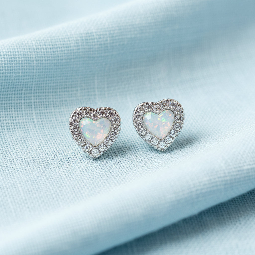 Forever Heart' Sterling Silver Diamanté Memorial Studs