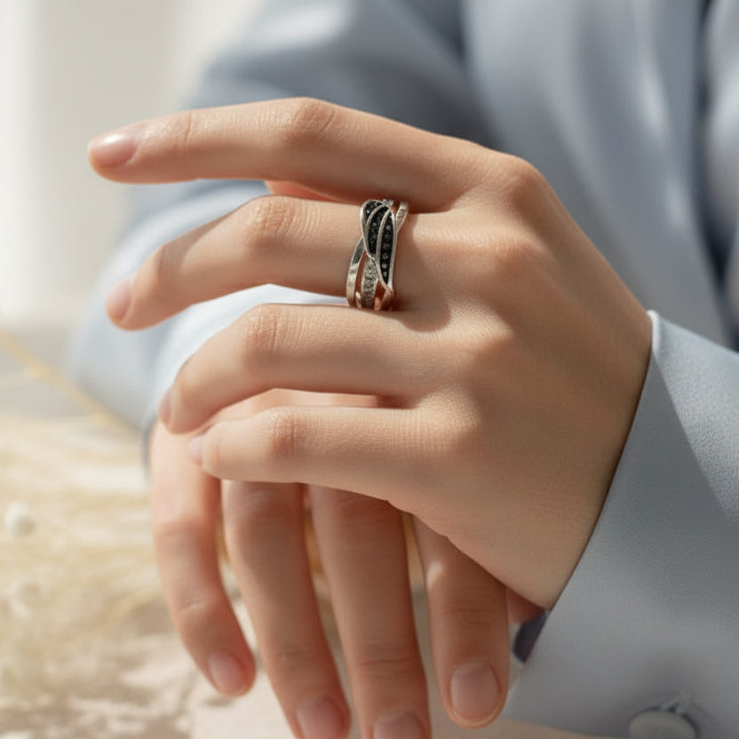 Forever My Angel' Sterling Silver Diamanté Ring