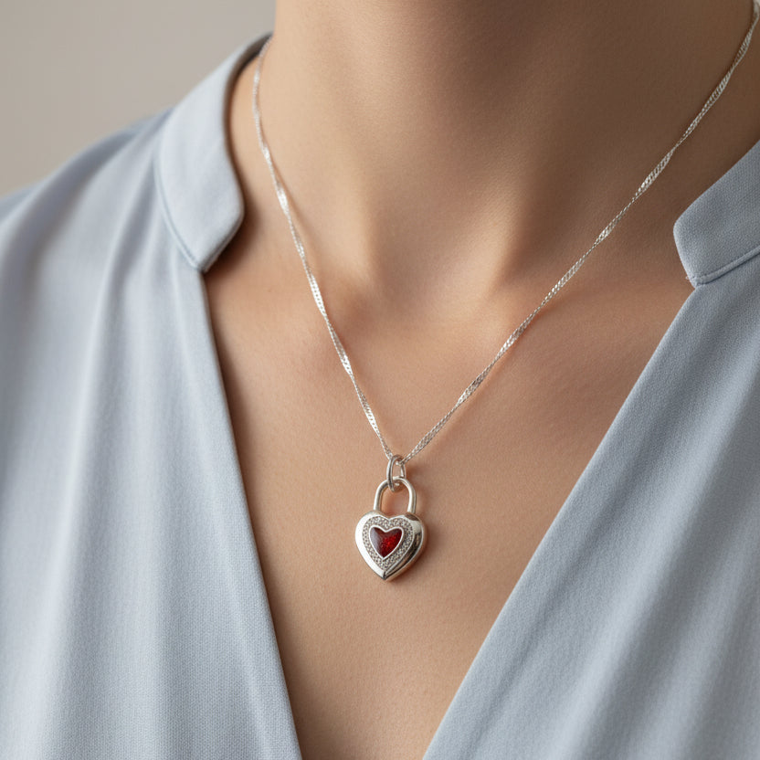 Heart Lock CZ Padlock Memorial Pendant Memorial Pendant, Personalised Keepsake, Bereavement Gift, Tilly & Co Memorial Jewellery