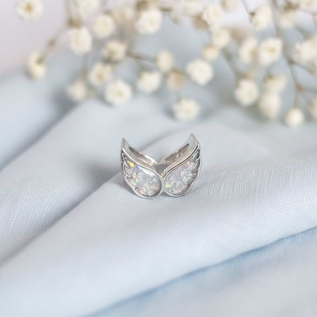 Heaven’s Embrace' Sterling Silver Angel Wing Memorial Charm.