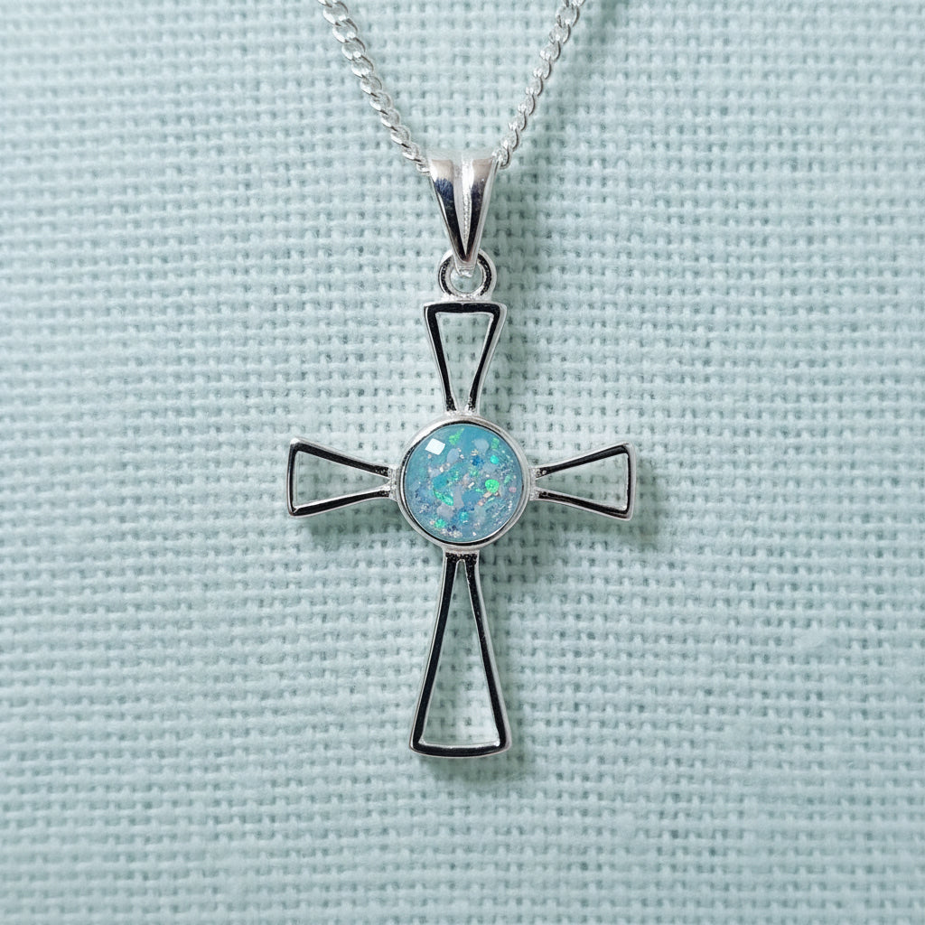 Heaven’s Whisper' Sterling Silver Dainty Cross Memorial Pendant.