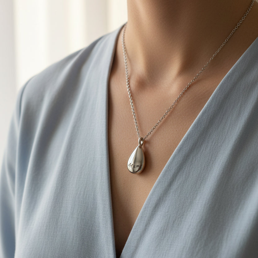 Held Forever  Self Fill Personalised Stainless Steel Teardrop Ashes Urn Pendant