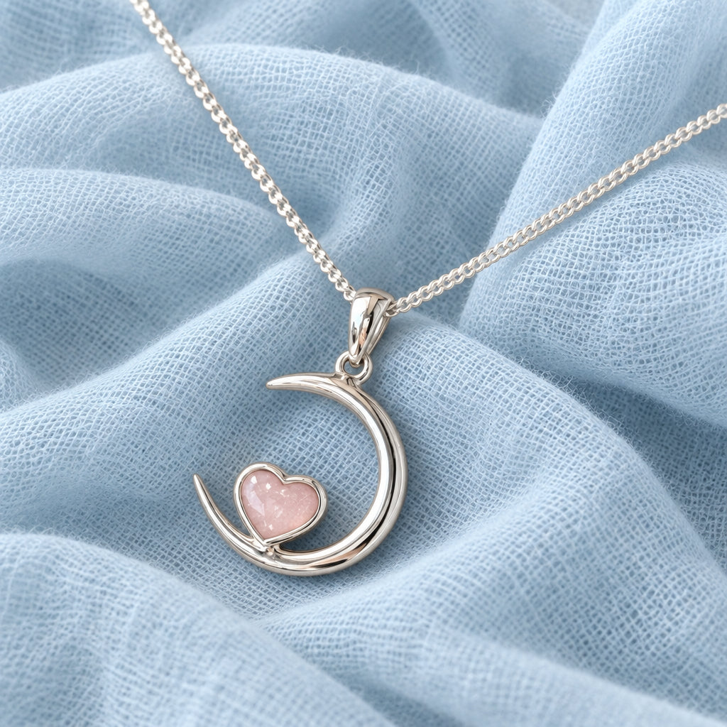 Love You to the Moon & Back 925 sterling silver memorial pendant with heart-shaped ashes jewellery setting