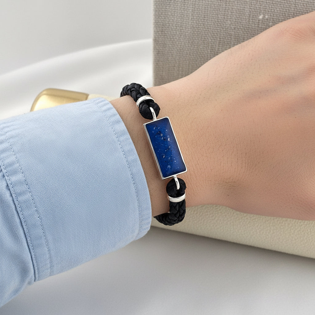 Lumora' Leather Sterling Silver Memorial Unisex Bracelet.