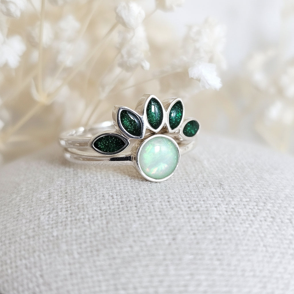 Luna & Arc' Duo Memorial Green Rings