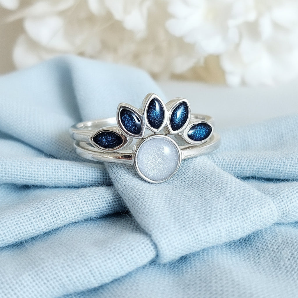 Luna & Arc' Duo Sterling Silver Memorial Rings.