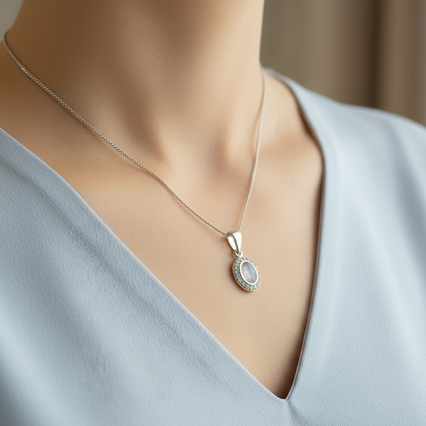 Lunara Oval Memorial Pendant Personalised Sterling Silver Ashes Necklace