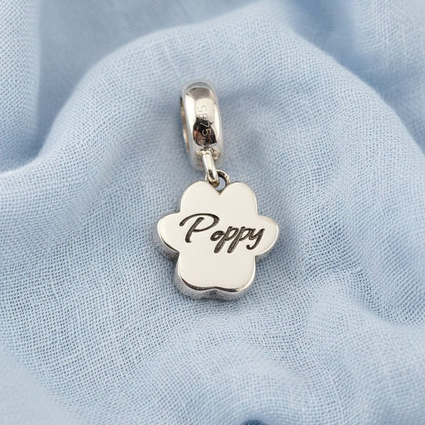 Pawprint Dangle Charm 925 Sterling Silver Memorial Jewellery