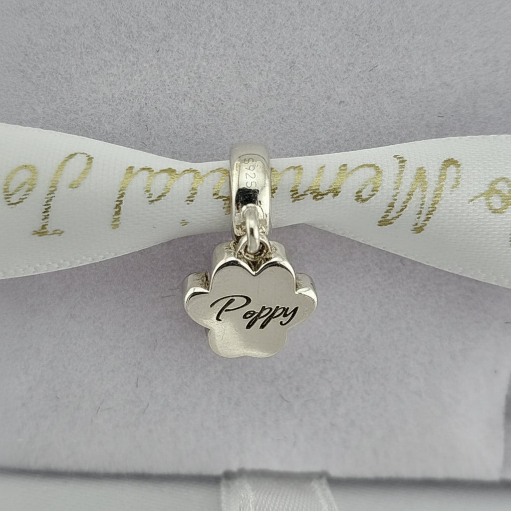 Pawprint Sterling Silver Dangle Charm Memorial Jewellery
