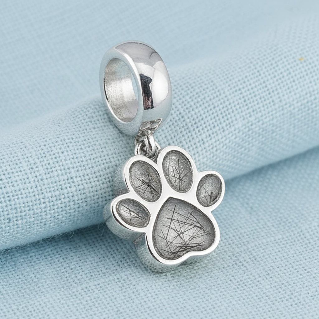 Pawprints Forever Sterling Silver Paw Print Memorial Dangle Charm
