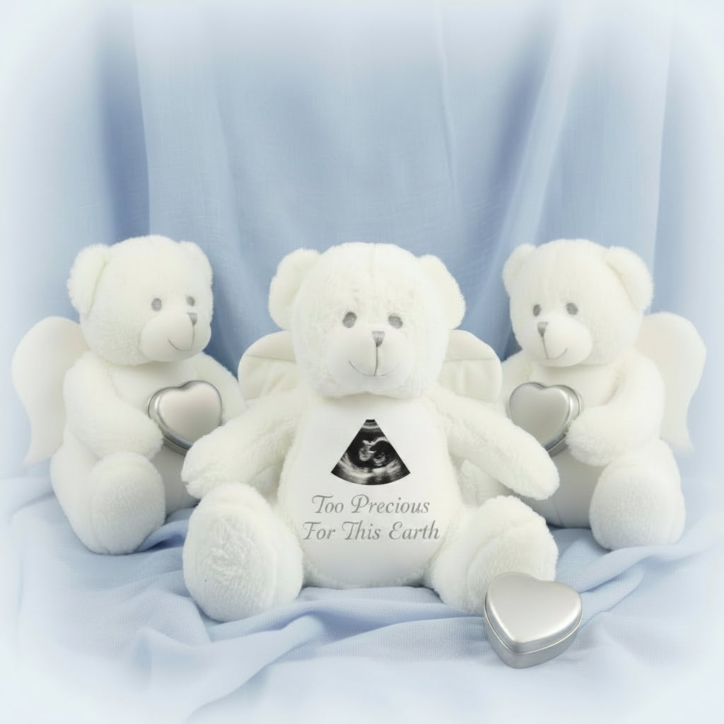 Personalised_Angel Memory_Bear with zipped pocket for ashes or keepsake tin