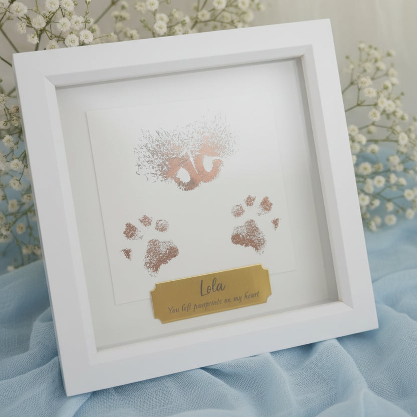 Personalised Pet portrait with Nose Print and Paw Prints with Name Plaque