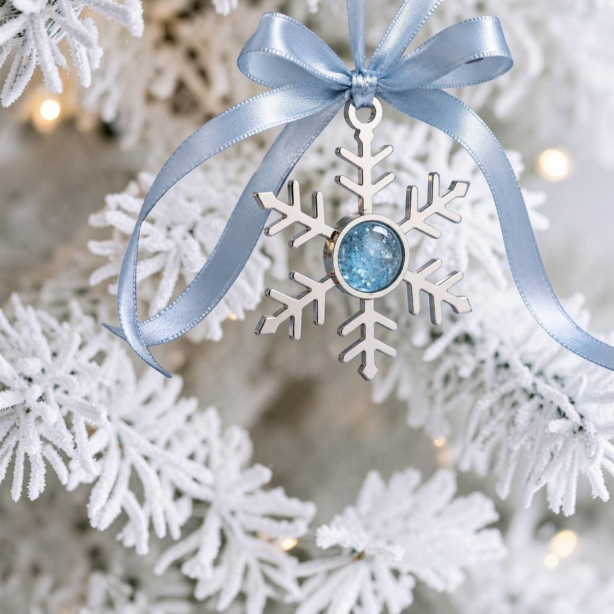 Snowfall Personalised Stainless Steel Christmas Memorial Snowflake.